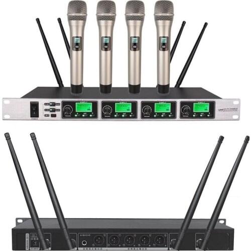 Microfoon draadloos 4 Channels PLL UHF Wireess Karaoke DJ Microphone System 19" rack