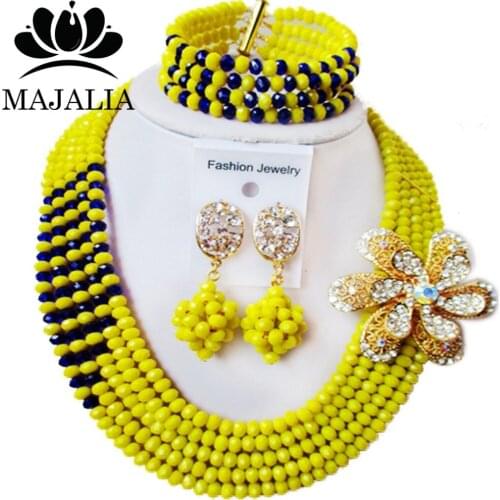 Fashion african jewelry set yellow nigerian wedding african beads jewelry set Crystal Free shipping Majalia-386
