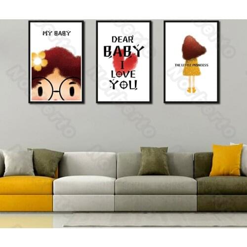 Cartoon Pictures Canvas Painting Poster a Lovely Girl Letters Dear Baby i Love You The Little Princess for Girls Room Decoratio