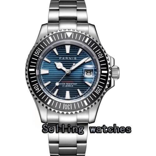 41mm Parnis blue dial Sapphire Glass Rotating Ceramic Bezel Date Luminous Miyota 8215 Automatic Movement Mens Watches
