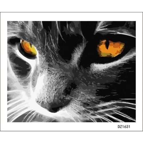 Black White Bearded Cat Animal DIY Digital Painting By Numbers Modern Wall Art Canvas Painting Unique Gift Home Decor 40x50cm