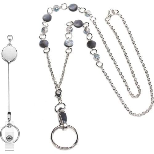 Natural Abalone Shell ID Balled Beads Lanyard Necklace Retractable Badge Holder Dropshipping