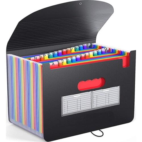 Updated 24 Pockets A4 File Holder With Expandable Cover Rainbow Expanding Wallet Paper Organizer Documents Holder Desk File Box