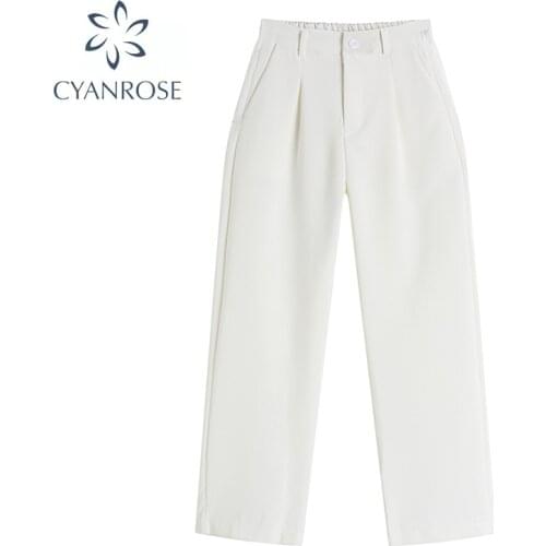 2021 Autumn Korean Version High Waisted Pants Women Fashion Office Pants Chic Button Waist-slimming Mopping Suit Trousers