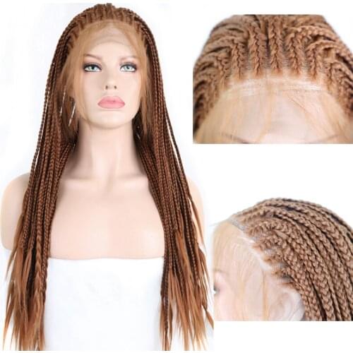 Charisma Color 30 Brown Box Braids Wig High Temperature Hair Synthetic Lace Front Wig with Baby Hair 26 Inches Long Braided Wigs