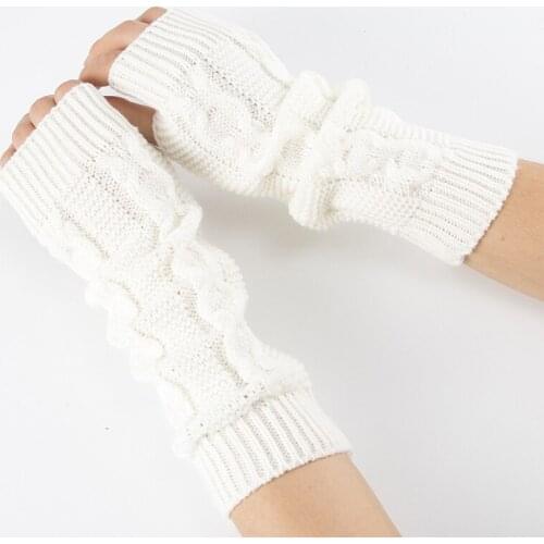 YOZIRON Fashion Women Winter Warm Fingerless Gloves Adult Solid Knitted Arm Warmers Elbow White Mittens One Size
