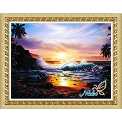 Beach Sea panel 3d diy pictures 992EE - Round Diamond embroidery cross stitch diamond mosaic painting