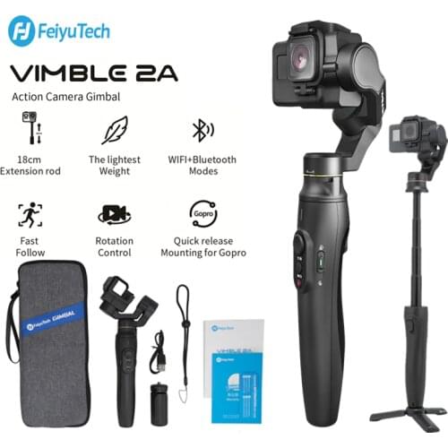 Feiyu GoPro Action Camera Gimbal Stabilizer for Gopro Hero 8/7/6/5,18cm Extendable Pole with and Carry Bag Vimble 2A
