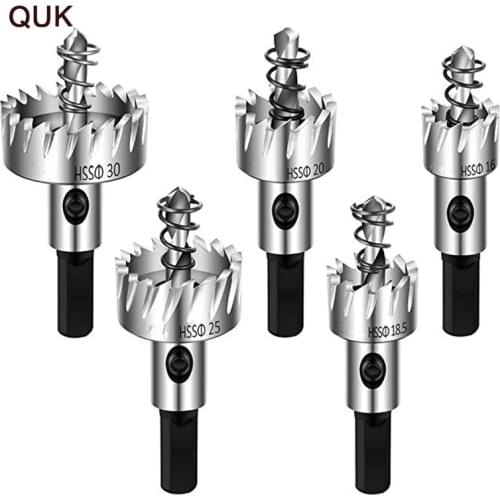 QUK Drill Bit Carbide Tip HSS 5 6 PCS Hole Saw Set Wood Drilling Hole High Speed Steel Cut Drill Bits Power Tool Accessories