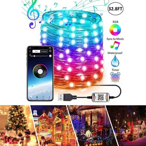 Christmas Tree Decoration Bluetooth App Remote Control LED String Light Fairy Light Lamp Festive Lights String Music Waterproof