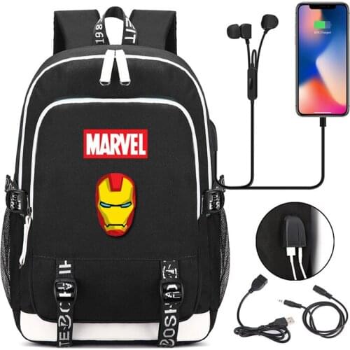 MARVEL Teenager Waterproof Backpack USB Charging Schoolbag Boys Girls Outdoor Travel Backpack mochila Oxford cloth student bag