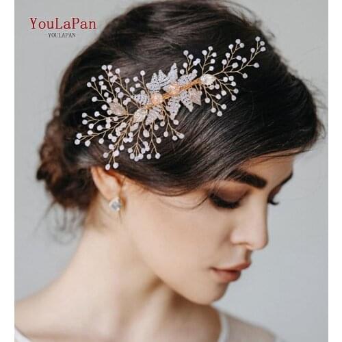 TOPQUEEN HP54 Vintage Hair Comb Gold Hairpiece Wedding Hair Clip Bridal Hairpiece Silver Beads Wedding Hair Accessories
