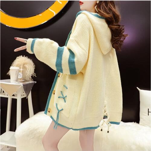 Knitted hooded jacket women 2021 new spring and autumn sweater cardigan Korean casual all-match Western style