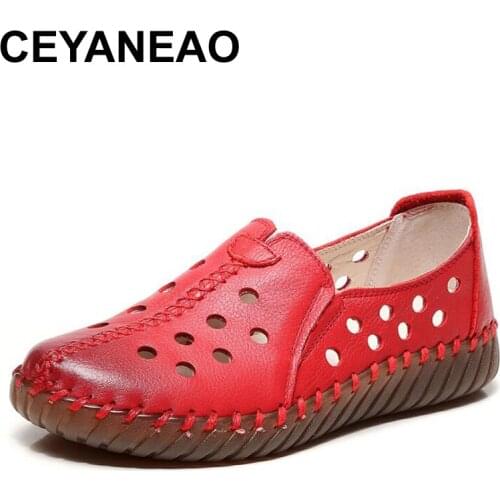 CEYANEAO flat shoes for women genuine leather shoe woman 2019 spring summer shoes for women cut out hollow out casual shoes