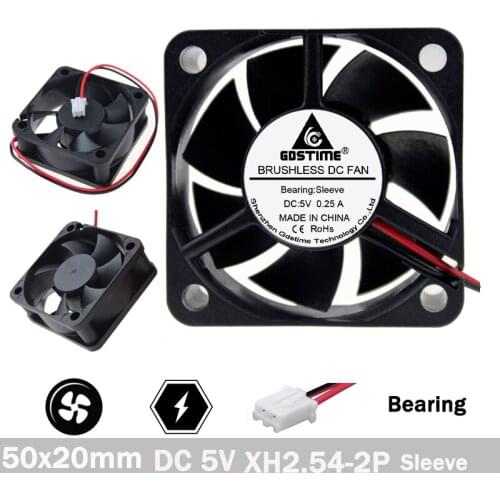 5 pcs Gdstime Cooling Fan 5cm 50mm 5020 5V Fan 2pin Mini DC Brusless Cooling 50x50x20mm 2Pin Cooler Fan