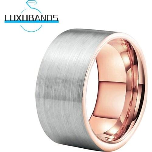12MM 10MM Rose Gold Tungsten Wedding Rings For Men Wemen Pipe Cut Engagement Rings Brushed Finished Comfort Fit