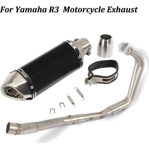 Full System Motorcycle Exhaust Muffler Modified With Removable DB Killer Front Link Pipe For Yamaha R3 Slip on With AK Logo