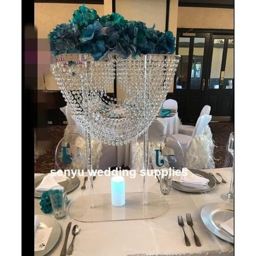 10pcs70cm wedding acrylic material table top centerpiece with acrylic hanging crystal beads for party table decoration senyu0556