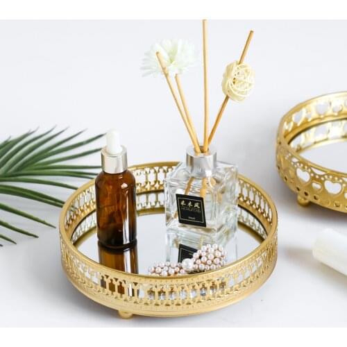 Key Cosmetics Storage Box Metal Tray Desktop Shelf Living Room Creative Furnishings Glass Mirror Jewelry Tray
