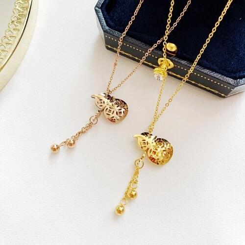 YUN RUO Lucky Gourd Tassel Pendant Necklace Rose Gold Color Fashion Titanium Steel Jewelry Woman Gift Never Fade Drop Shipping