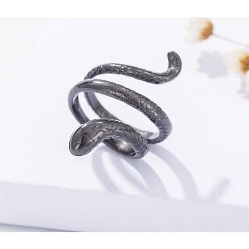 Sole Memory Black Dripping Retro Animal Snake 925 Sterling Silver Female Resizable Opening Rings SRI562