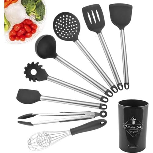 1/7/8/9 Pcs Food Grade Silicone Cooking Tools Stainless Steel Handles Cooking Tools None Toxic Kitchen Gadgets Nonstick Cookware