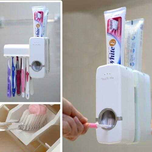 1PC Bathroom Accessories Set Toothbrush Holder Automatic Toothpaste Dispenser Holder Toothbrush Wall Mount Rack Bathroom XB 075
