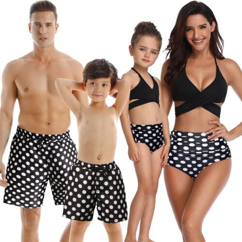 2021 Mother Son Daughter Matching Swimsuits Mommy Me Bikini Clothes Father Son Beach Shorts Swimwear Family Look Bathing Suit
