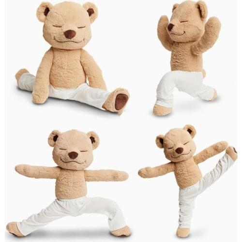 37cm Yoga Plush Doll Kawaii Cute Brown Bear Soft Stiffed Doll Pillow Yoga Bear Plush Toys Doll for Baby Kids Plushies