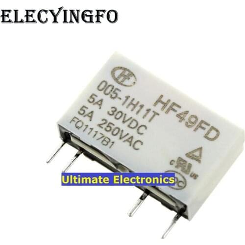 5pcs With T| HF49FD-005-1H11T 5V 4-pin group of normally open 5A250VAC Relays