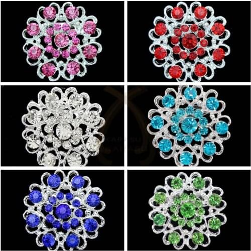 6 pcs/ Lot Small Size 6 Different Color Flower Crystal Rhinestone Brooch for Women Brooch Pins Jewelry Pink Red Green Blue White