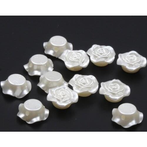 50Pcs/lot 14mm Beige Flower Beads Acrylic Spacer Beads Imitation Pearls Beads For Jewelry Making Charms Bracelet Diy Accessories