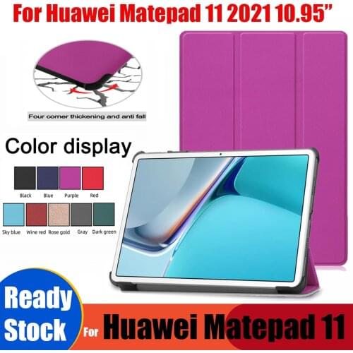 Case For Huawei MatePad 11 2021 10.95'' Wi-Fi Tablet Full Body Protection Tri-fold Solid Color Flip Leather Cover Stand Fundas