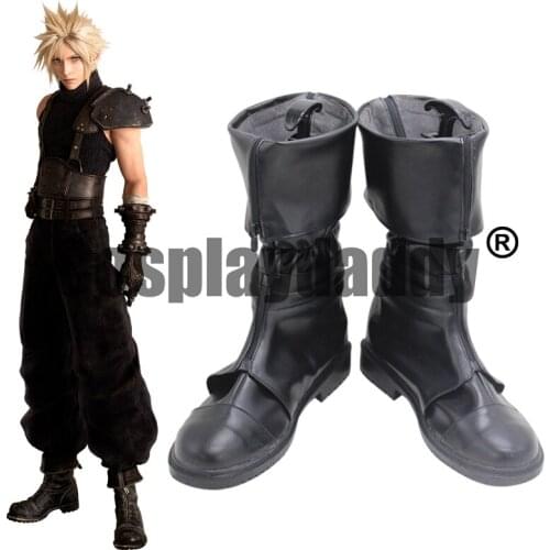 Final Fantasy VII 7 Remake Nibelheim AVALANCHE Member Cloud Strife Cosplay Black Shoes Boots X002