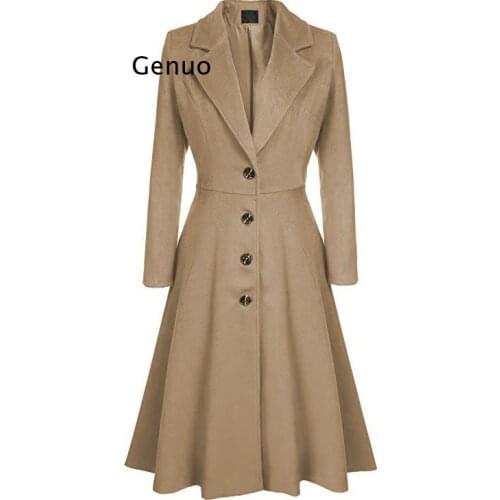 Elegant Women Mix Warm Winter Mix Long Coat Neck Back Coat A Breast Woman Office Work Swing Female Overcoat Manteau