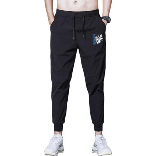 Hot Print Demon Slayer Kimetsu No Yaiba Loose Sport Pants Tie Feet Long Pants Men Elastic Waist Quick Dry Sweatpants Trousers
