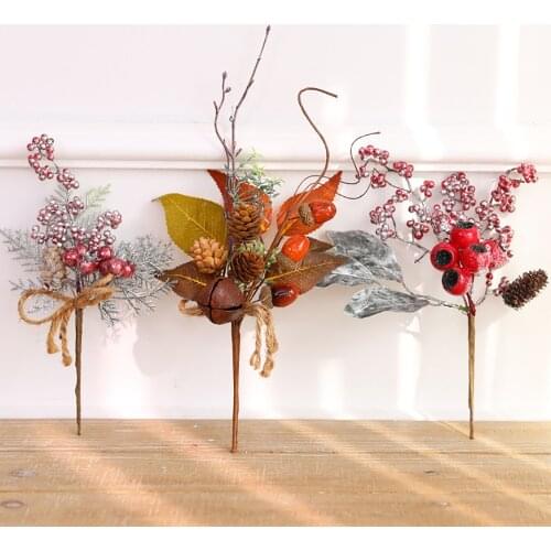 Artificial Plant Pine Fir Cypress Pine Cone Mistletoe Cotton DIY Decor Cheap Christmas Fake Flower for Home Wedding Decorations