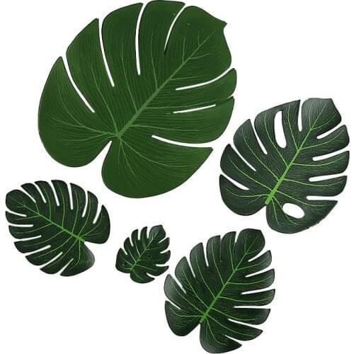 12pcs/Lots Artificial Tropical Monstera Palm Leaves Simulation Leaf for Hawaiian Theme Party Home Garden Decoration Fake Leaves