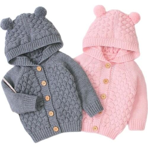 Newborn Infant Baby Girl Boy Cardigan Clothes Autumn Winter Jacket Warm Coat Knitted Woolen Sweater Hooded Button Outwear
