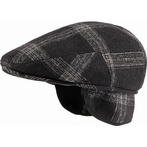 Fibonacci Winter Newsboy Cap For Men Ear Protection Middle Old Aged Flat Top Ivy French Beret British Retro Casual Plaid Hat