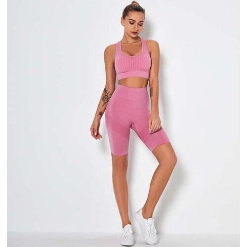 NORMOV Summer Women Sets Fitness Backless Hollow Out Bras And Push Up Patchwork Shorts Suit Workout Breathable Sets