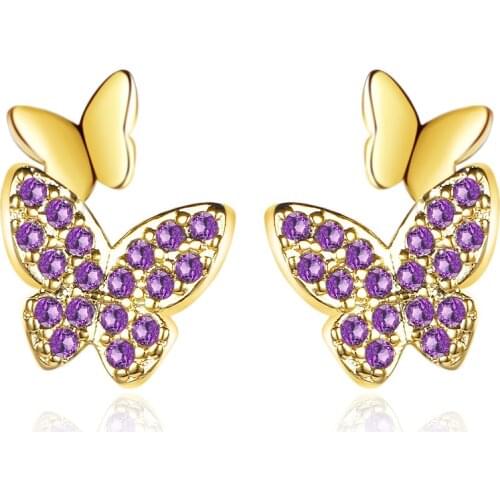 Korean Simple Crystal Butterfly Stud Earring For Women Gold /Silver Color Temperament Zircon Earrings Wedding Engagement Jewelry