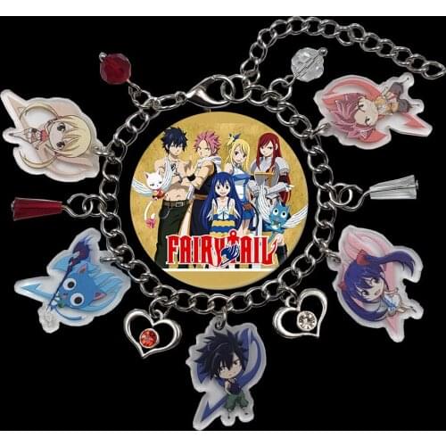 Hot Sale Korean Style Acrylic Charm FAIRY TAIL Chain Anime Bracelet For Women Heart Bead Cute Birthday Party Gift