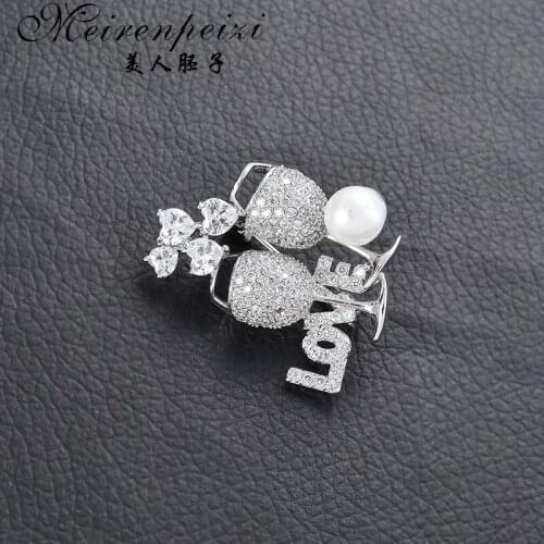 Meirenpeizi luxury wine glass brooch pure copper material high quality zircon rhinestone inlaid straw flower gold silver brooch