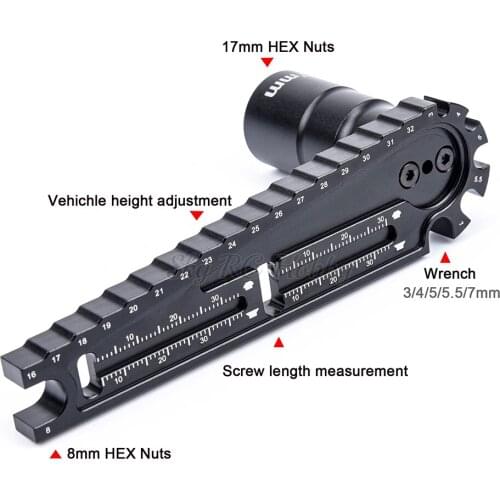 RC Car Multifunction HEX Nuts Installation Tool Vehicle 17mm 8mm Height Adjustment Wrench Screw Length Measurement
