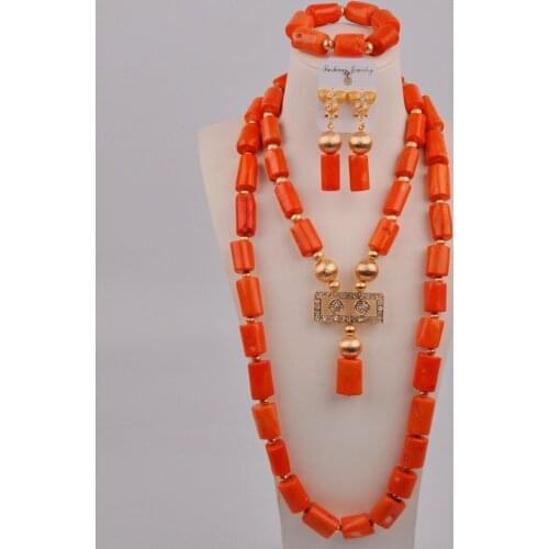 Fashion Orange Nigerian Coral Necklace African Wedding Beads Coral Jewelry Set for Women 11-B03
