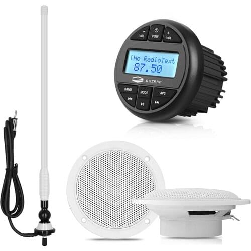 Marine Stereo Bluetooth Waterproof Boat Radio Audio Receiver MP3 Player+4inch Marine Speakers+FM AM Antenna For RV ATV Golf Cart