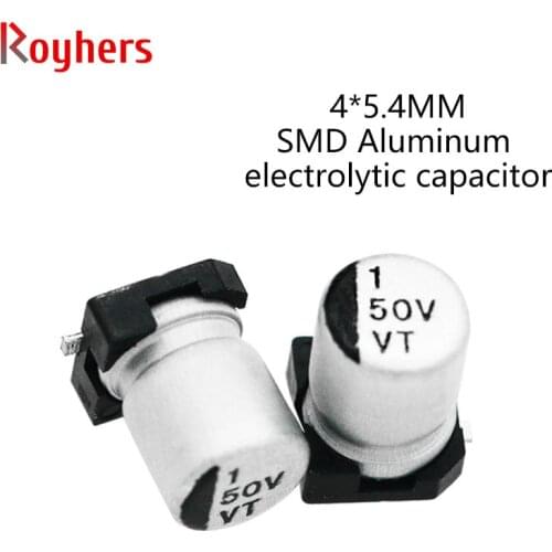 50Pcs 4*5.4 SMD Aluminum Electrolytic Capacitors Kits 6.3V 10V 16V 35V 50V 25V 10UF 47UF 33UF 1UF 4.7UF 3.3UF 2.2UF Assorted Set