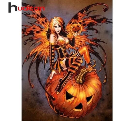 Huacan Full Square Diamond Embroidery Mosaic Pumpkin Art Halloween DIY Diamond Painting Cross Stitch Witch Handmade Gift