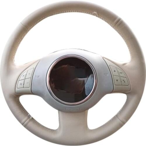Beige Artificial Leather Hand-stitched No-slip Car Steering Wheel Cover For Fiat 500 2007-2015 500e 2014-2018 500C 2014-2017